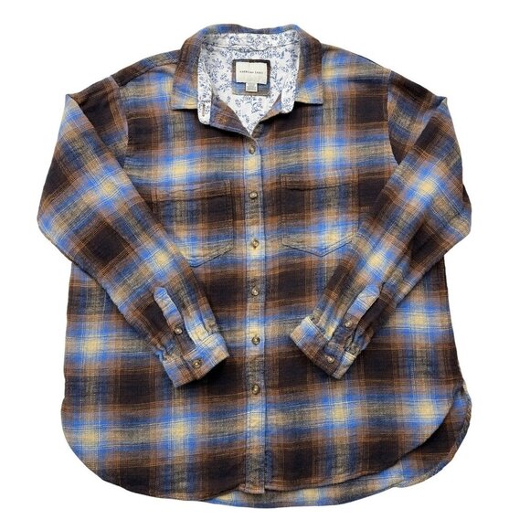 American Eagle Womens SM Plaid Flannel Shirt Boyfriend Grunge Cabincore Western - Picture 1 of 10